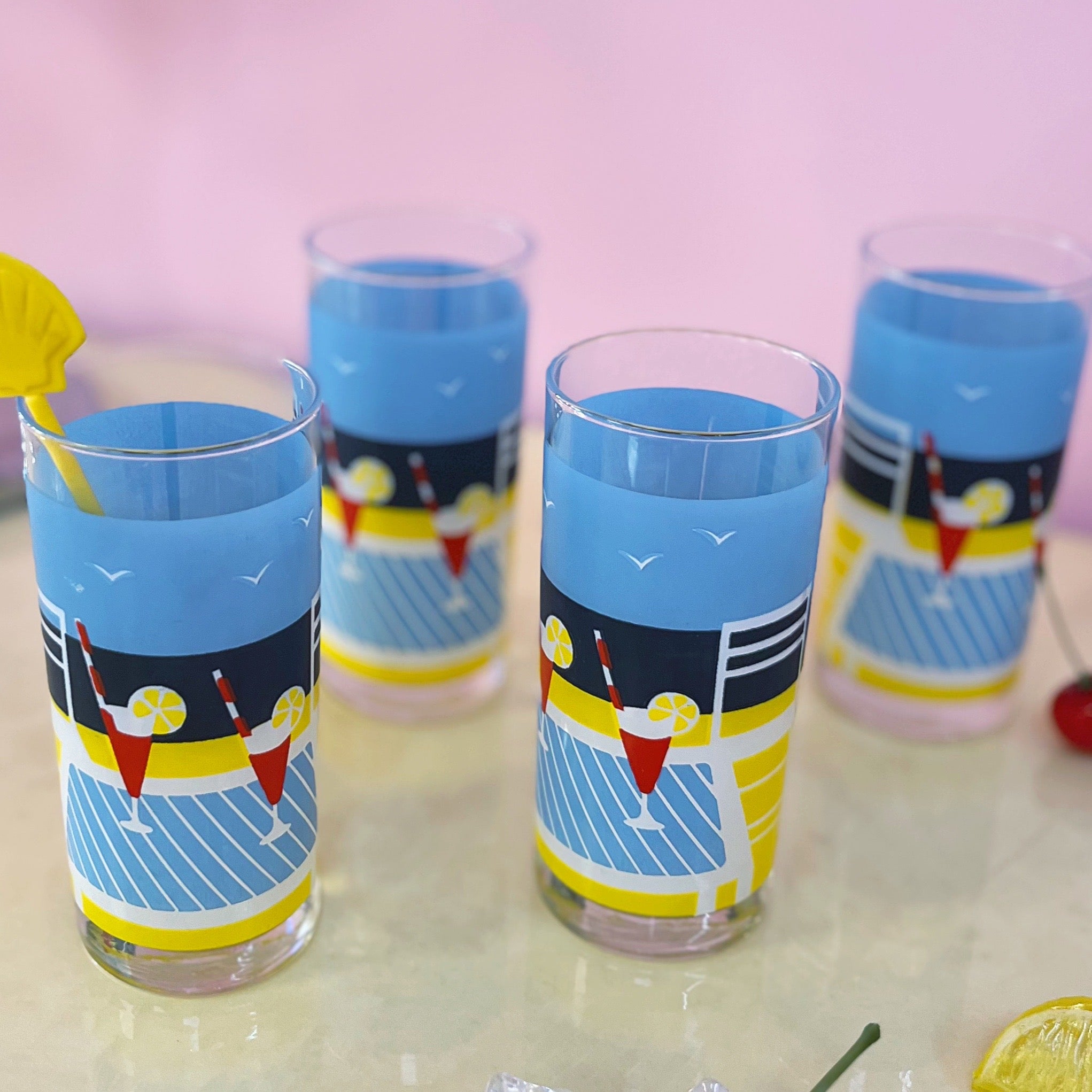 Set de 4 verres tube “Poolside” - Années 80