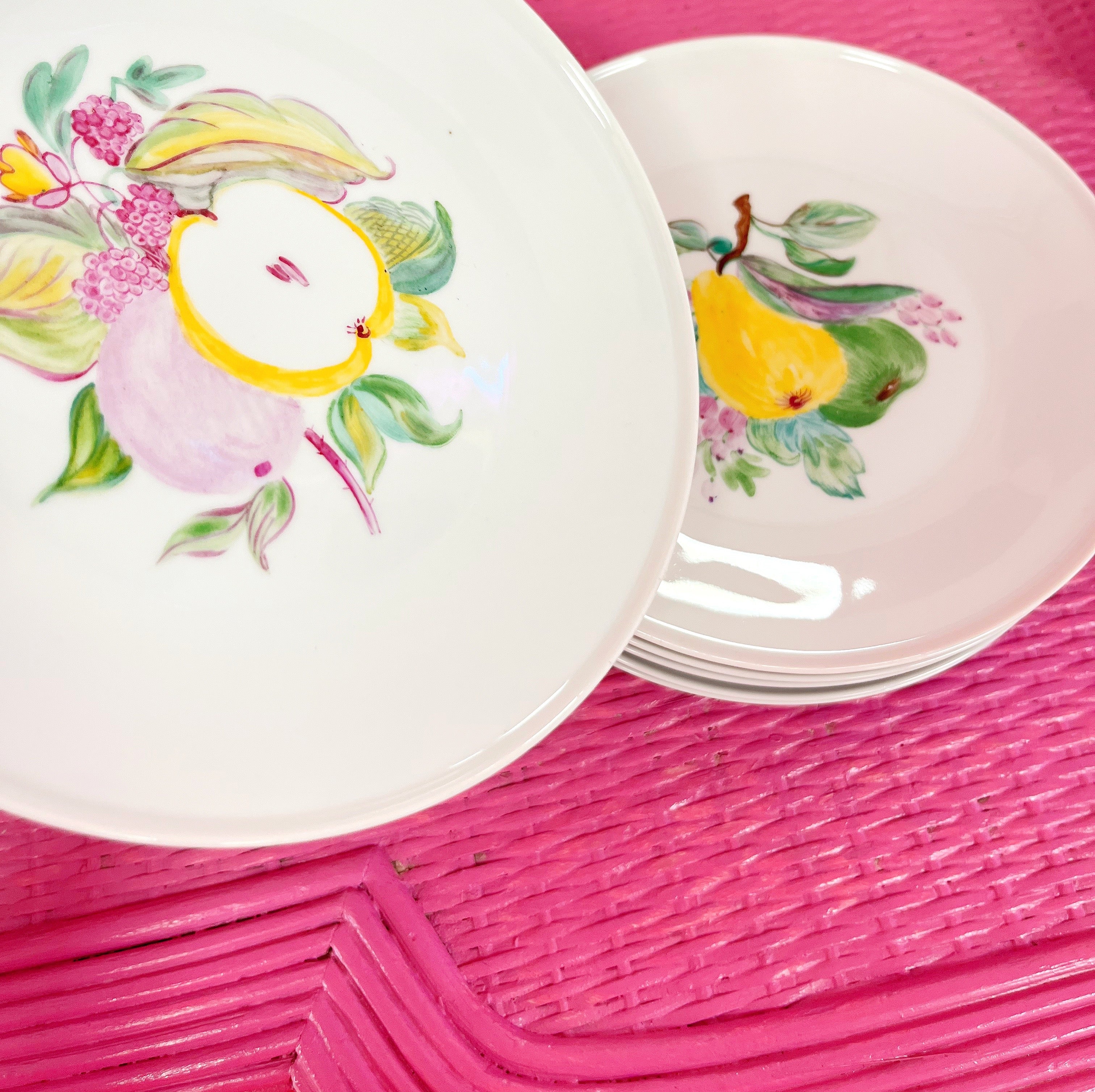 Assiettes à dessert en porcelaine décor de fruits