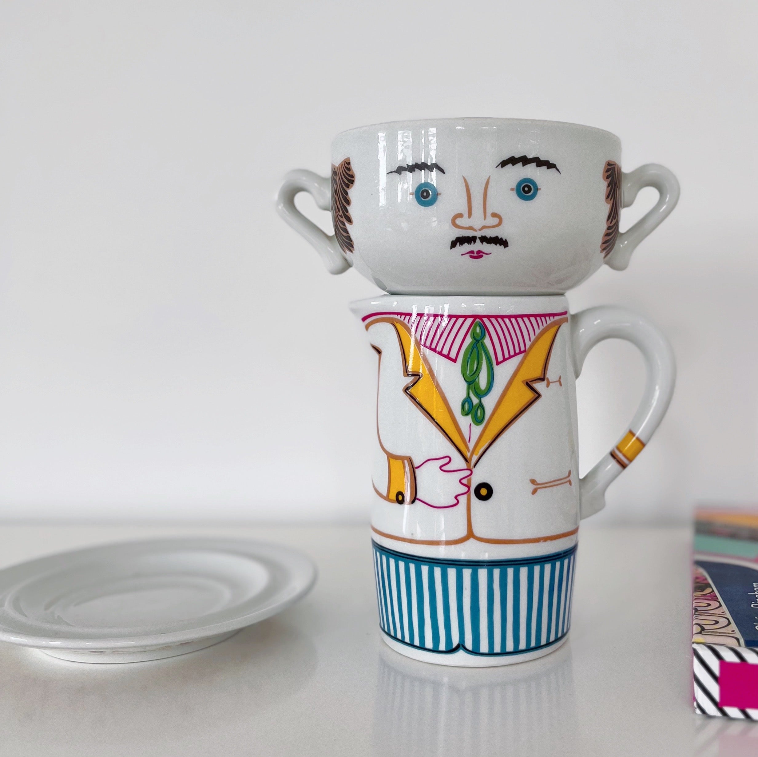 Set petit-déjeuner 70s en porcelaine, série Tête à Tête, « LUI » par Jean Hury