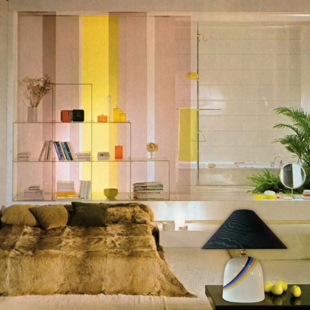 Lampe vintage italienne en céramique à décor arc-en-ciel, années 80
