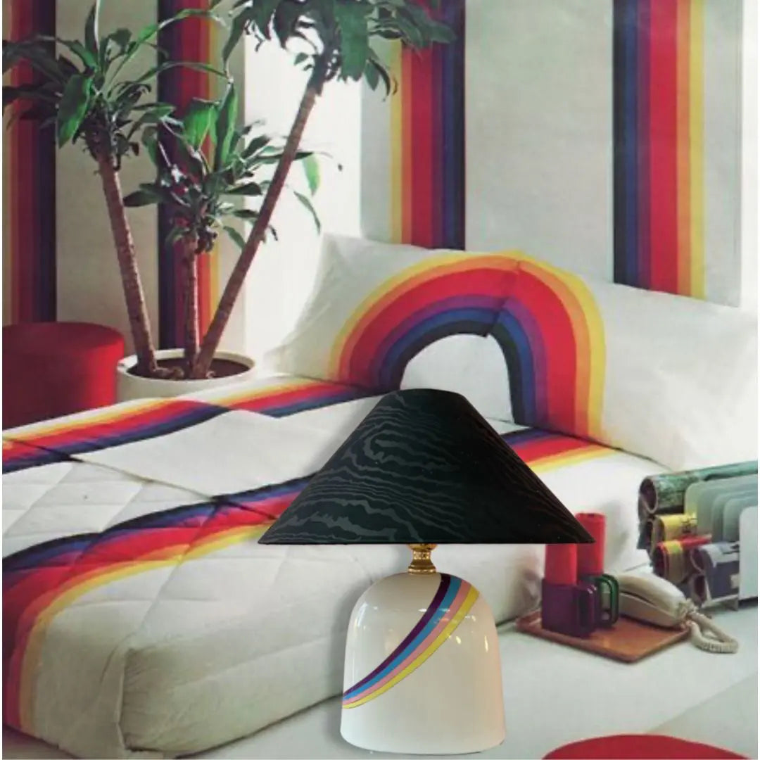 Lampe vintage italienne en céramique à décor arc-en-ciel, années 80