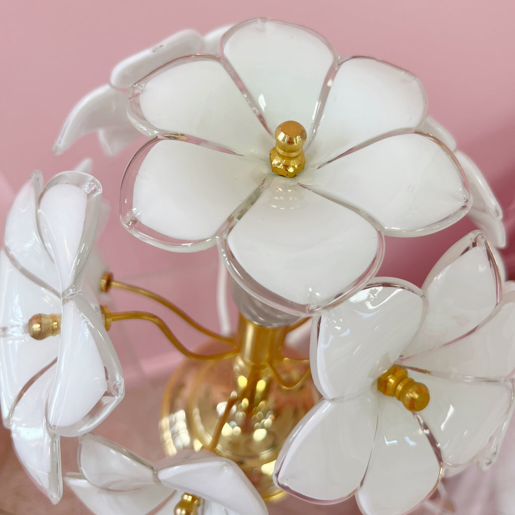 Lampe Fleurs en Verre et Laiton – Italie, Années 70