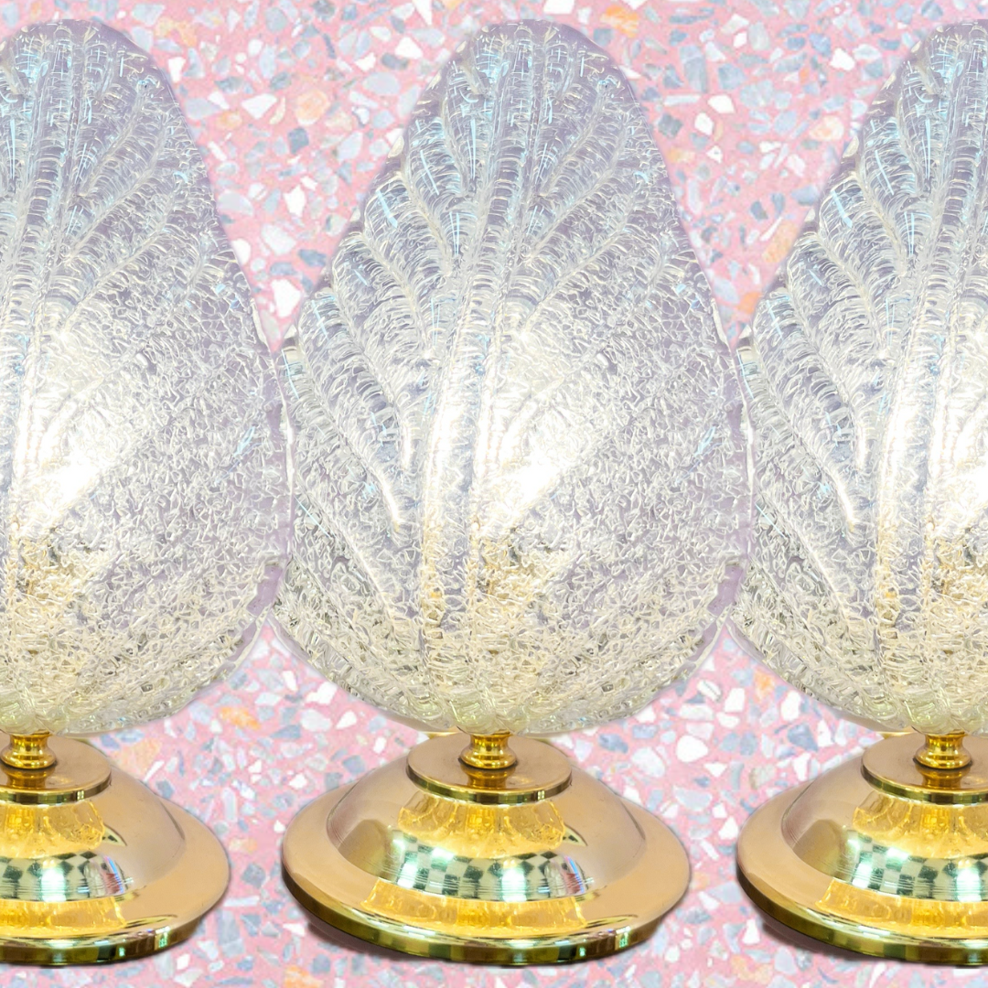 Lampe laiton & feuille en verre texturé – Années 80