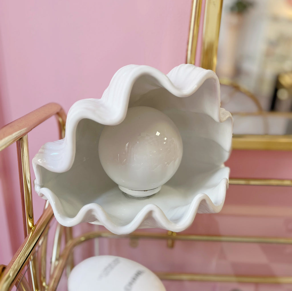 Lampe coquillage vintage – Céramique blanche italienne des années 70