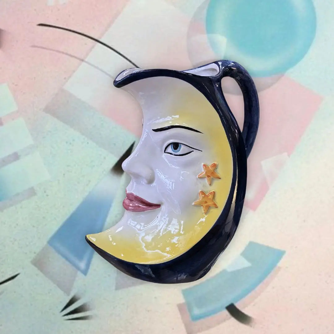 Pichet vintage en céramique italienne, visage lune, Bassano, années 70