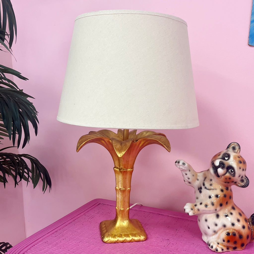 Lampe de table palmier dorée