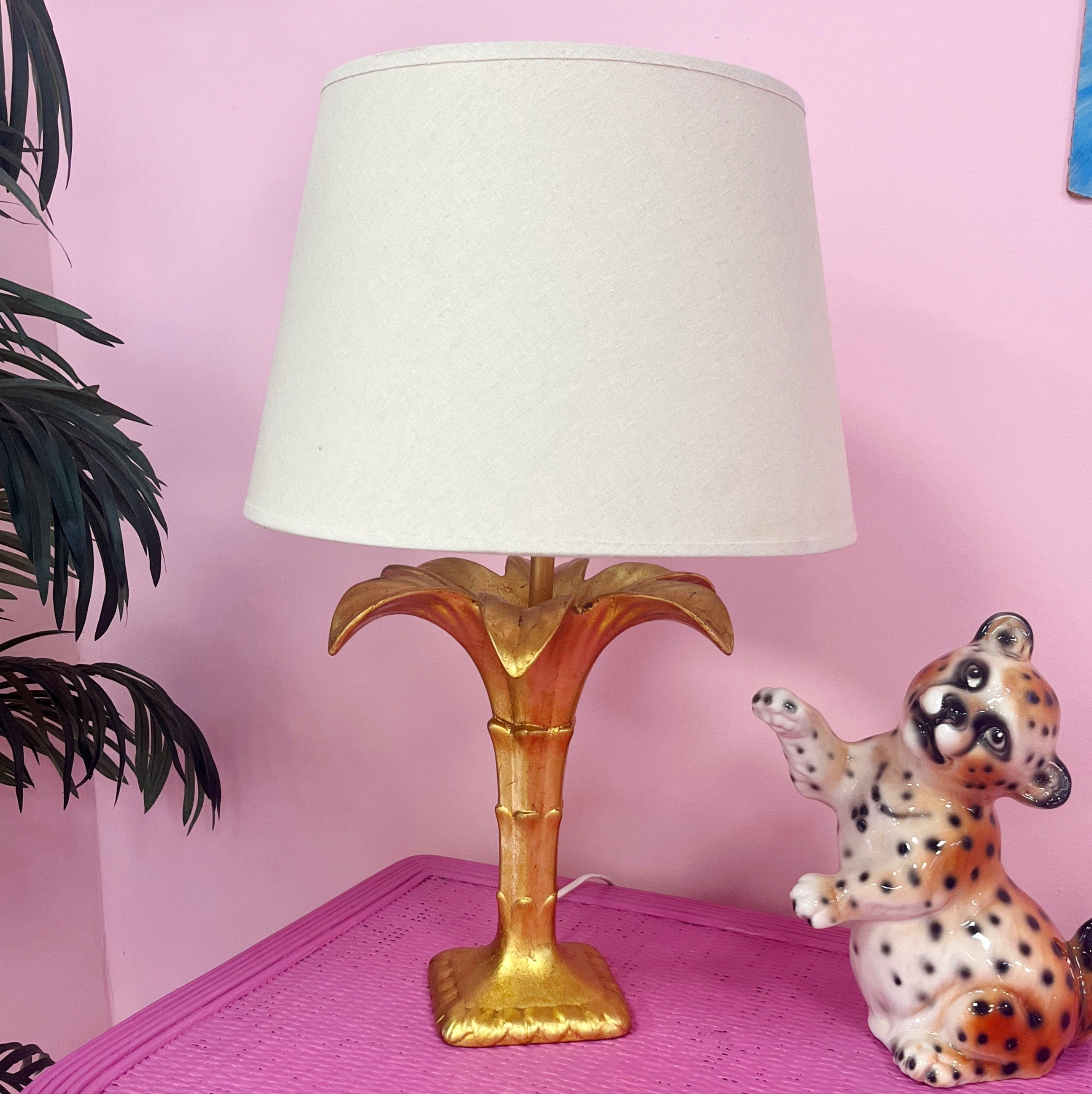 Lampe de table palmier dorée