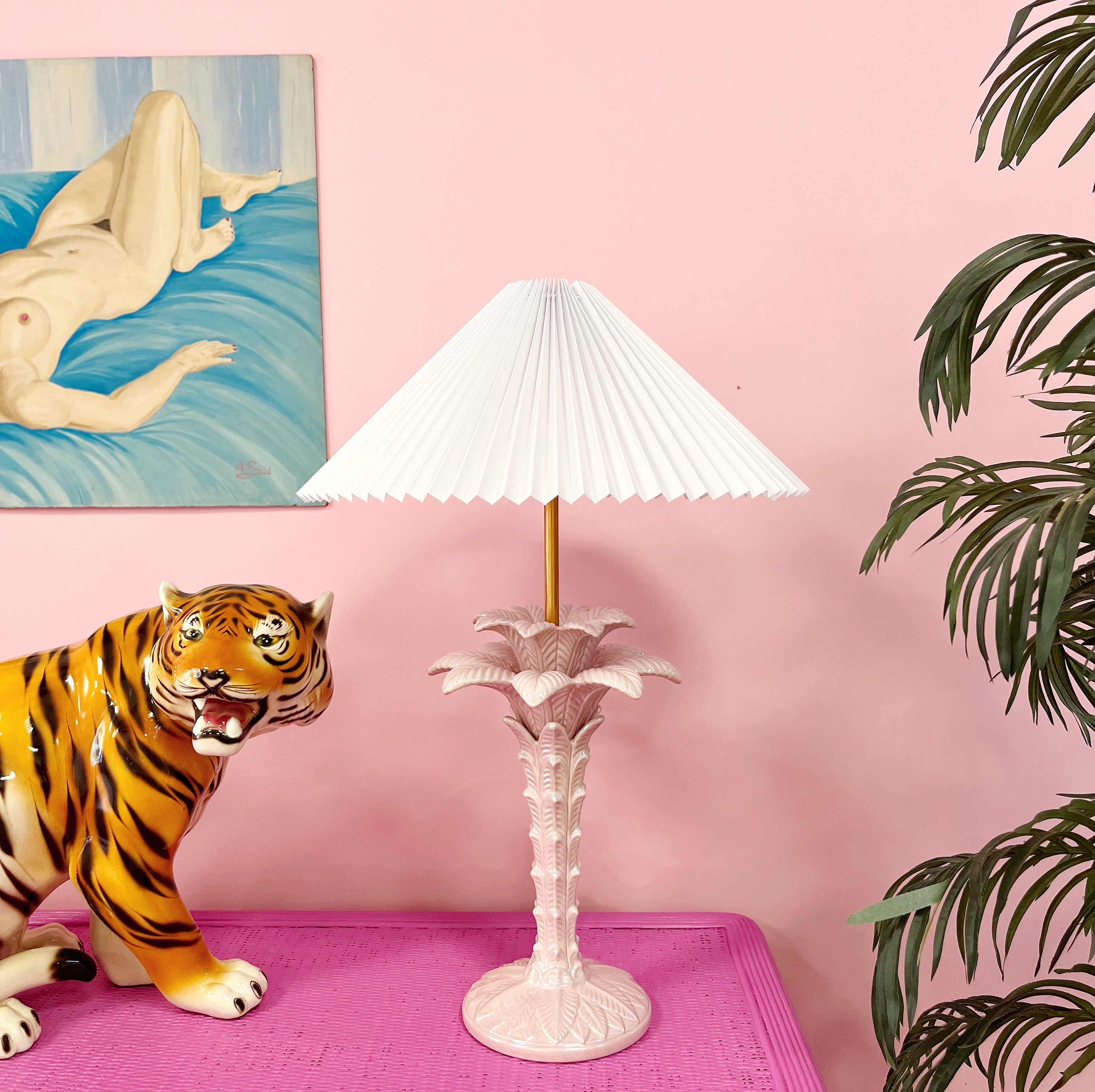 Lampe palmier rose, années 70