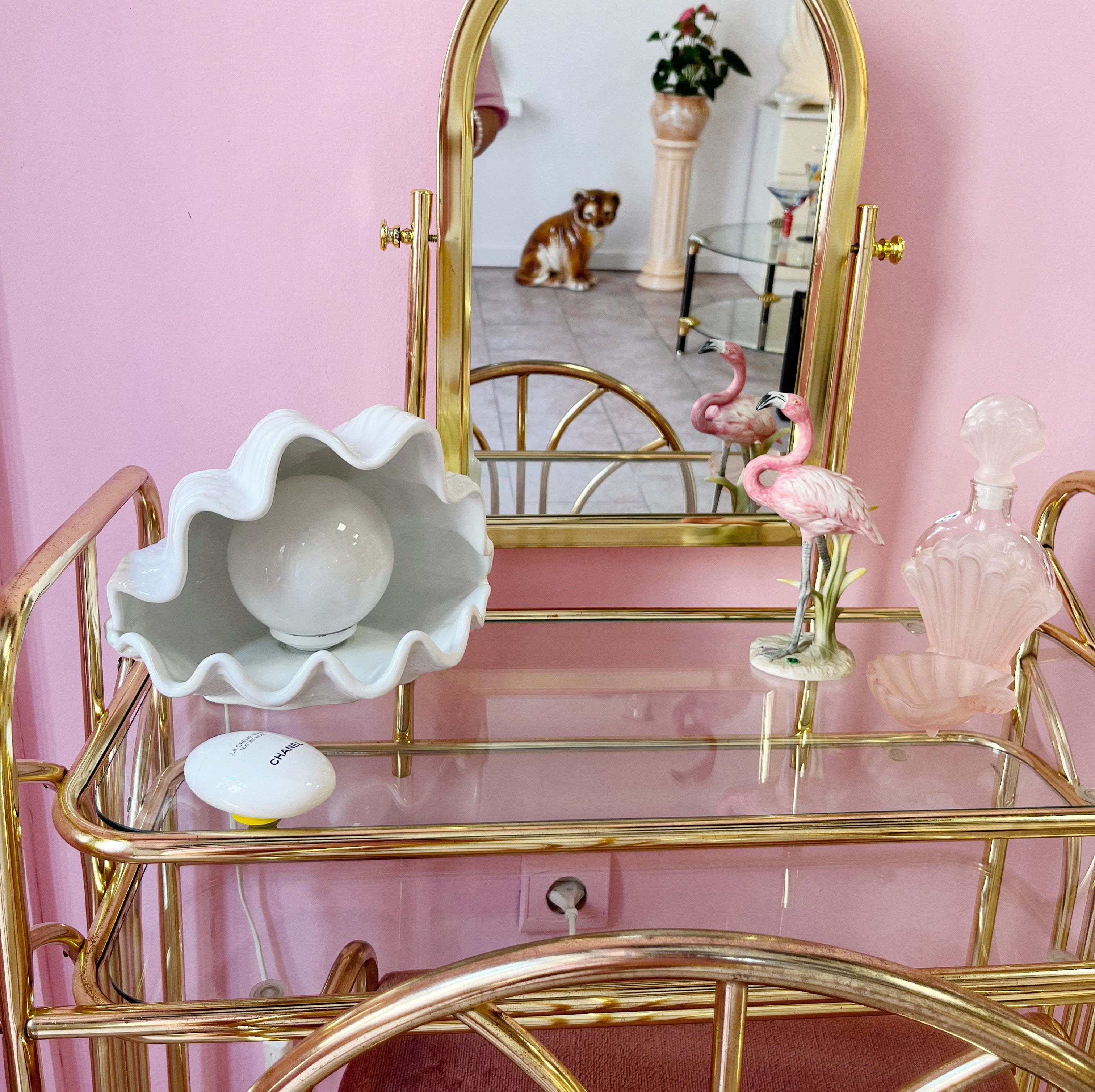 Lampe coquillage vintage – Céramique blanche italienne des années 70