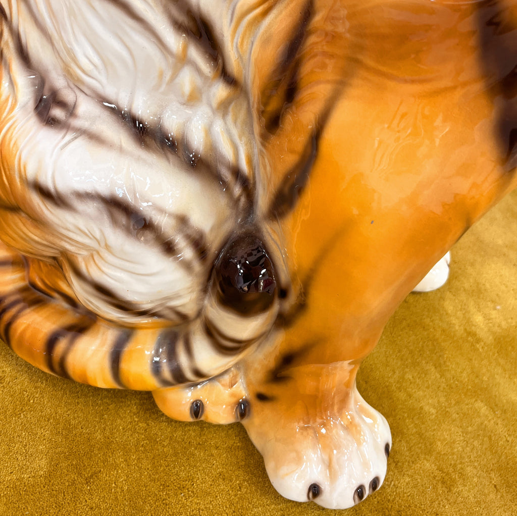 Tigre en Céramique Émaillée – Italie, Années 80