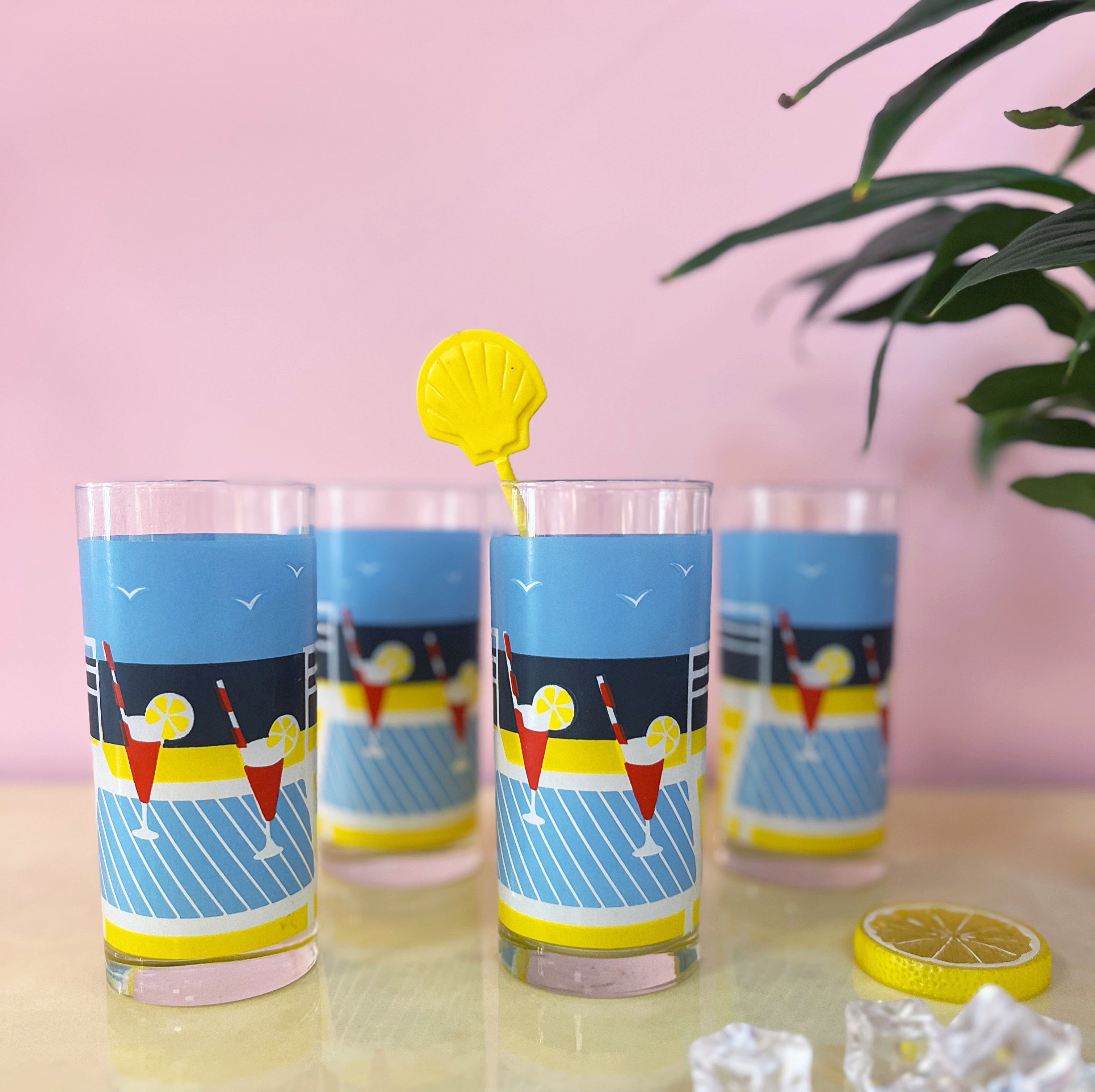 Set de 4 verres tube “Poolside” - Années 80