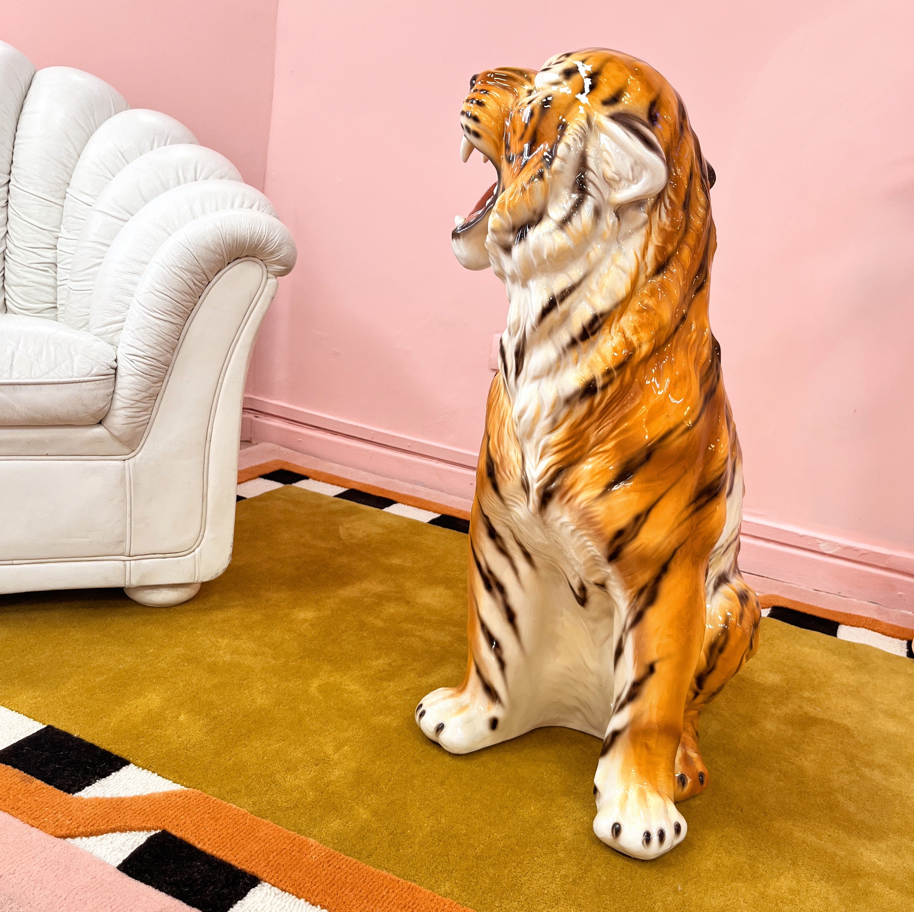 Tigre en Céramique Émaillée – Italie, Années 80