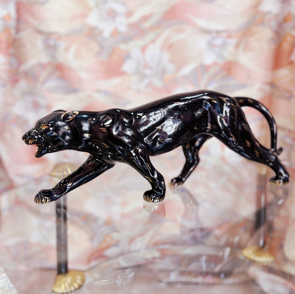 Panthère Noire en céramique & dorures – Italie, Années 70–80