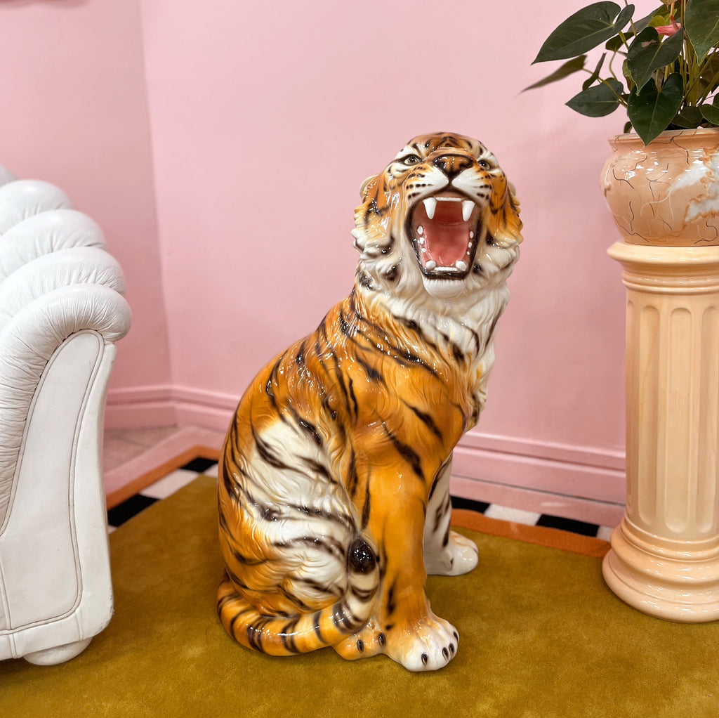 Tigre en Céramique Émaillée – Italie, Années 80