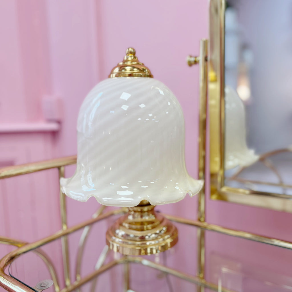 Lampe Cloche en Verre Torsadé – Métal Doré, Années 70