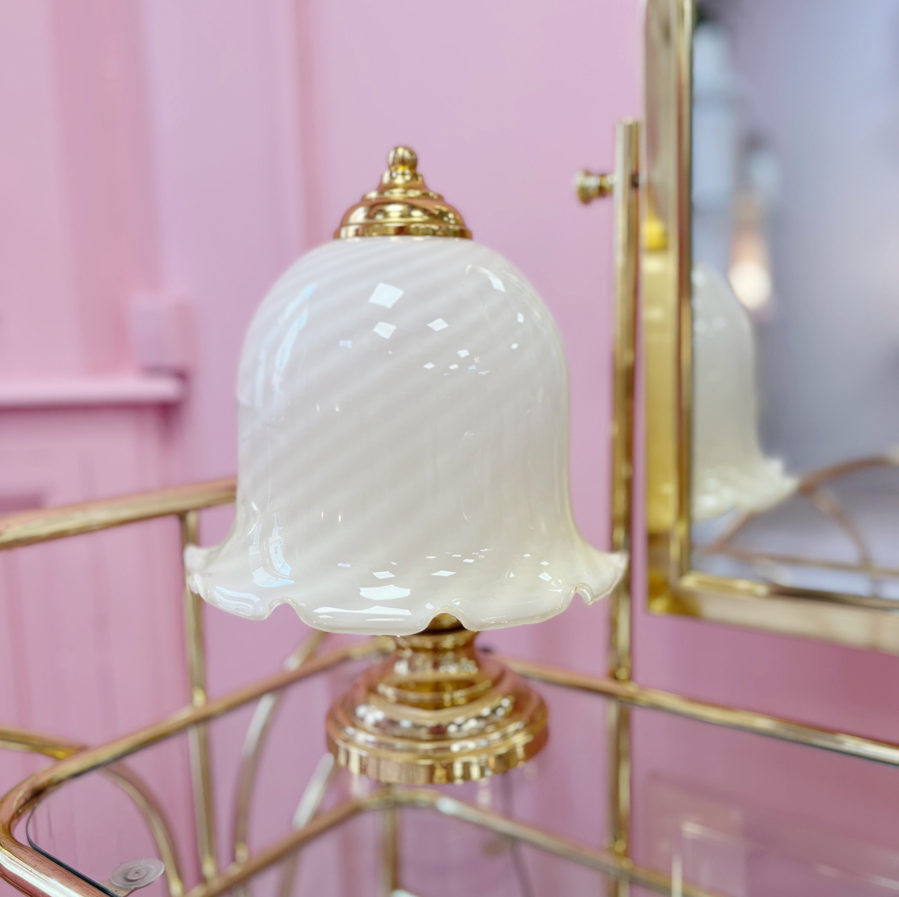 Lampe Cloche en Verre Torsadé – Métal Doré, Années 70