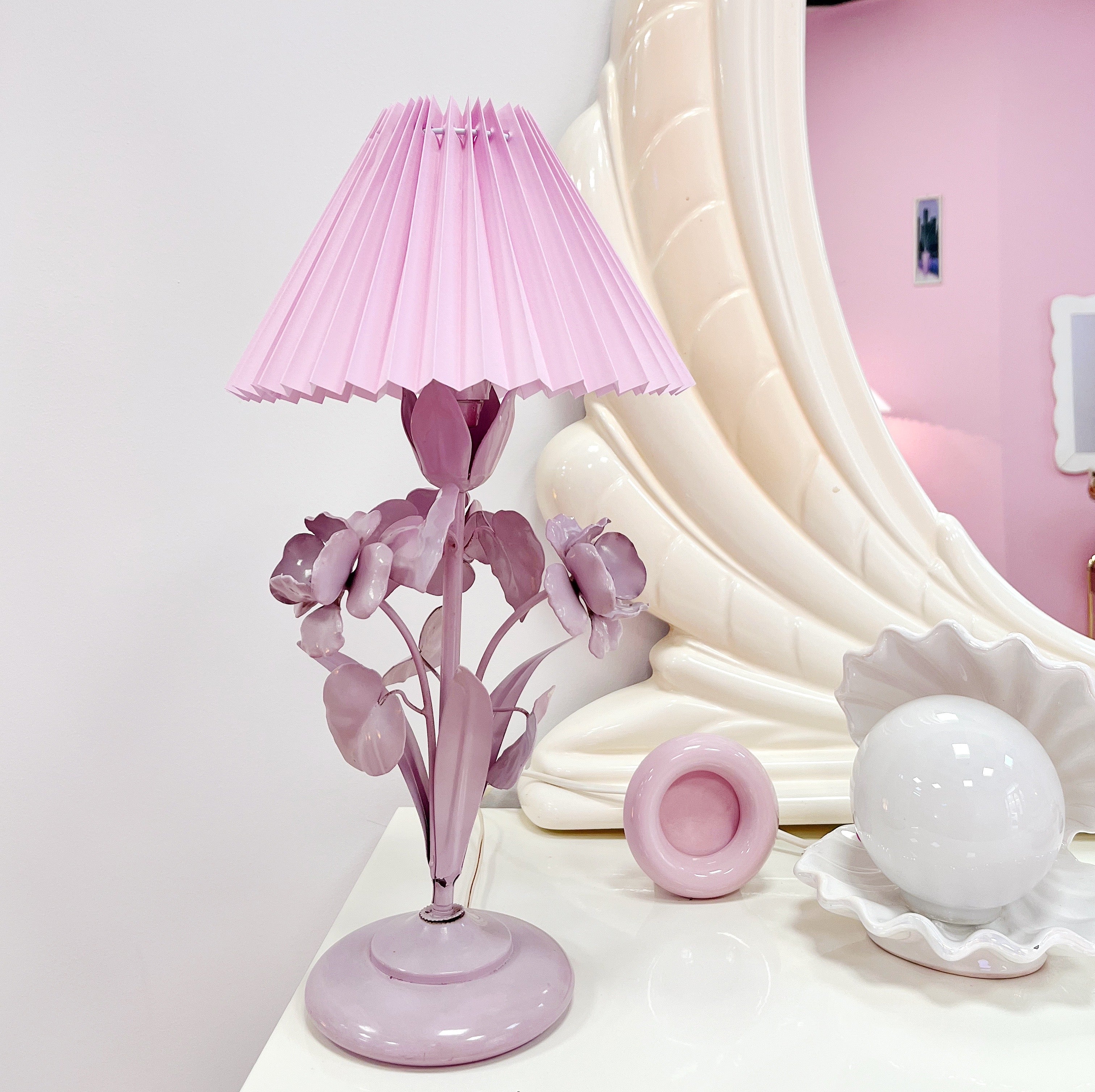 Lampe florale rose 70s