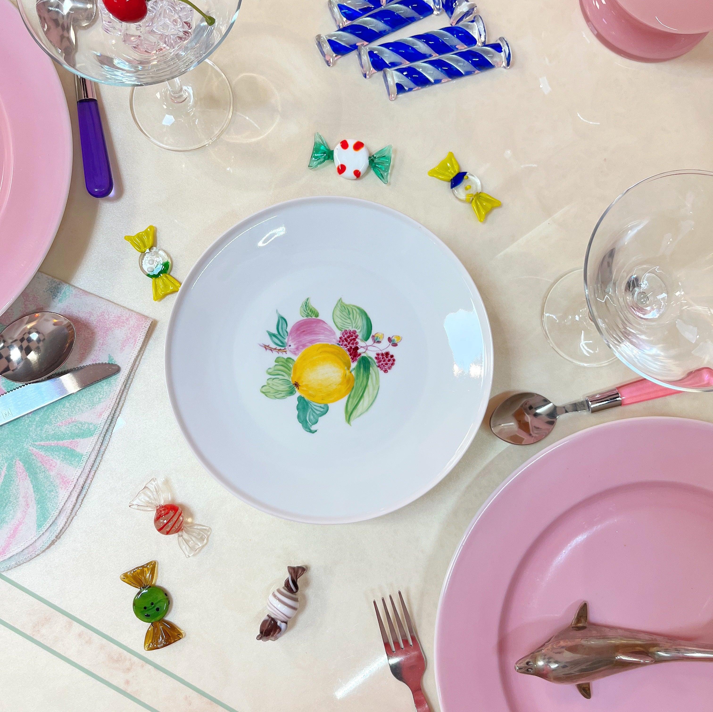 Assiettes à dessert en porcelaine décor de fruits