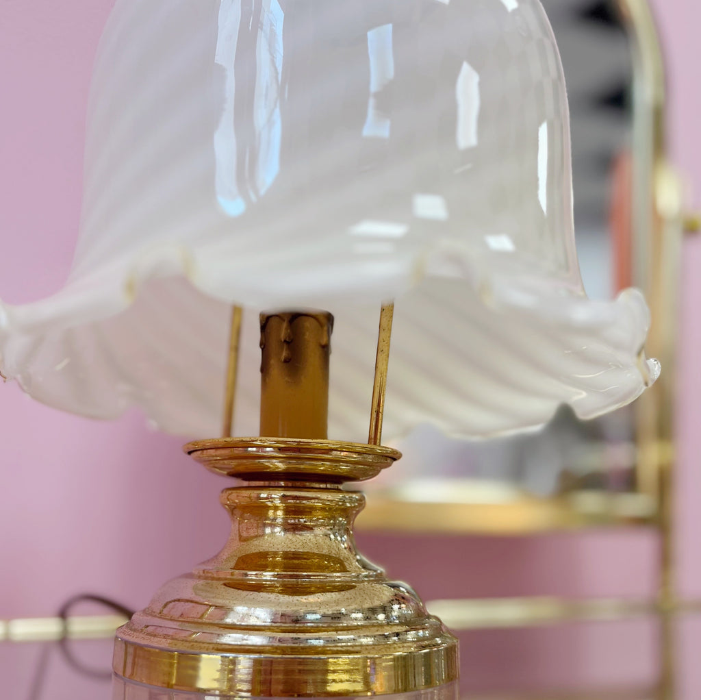 Lampe Cloche en Verre Torsadé – Métal Doré, Années 70