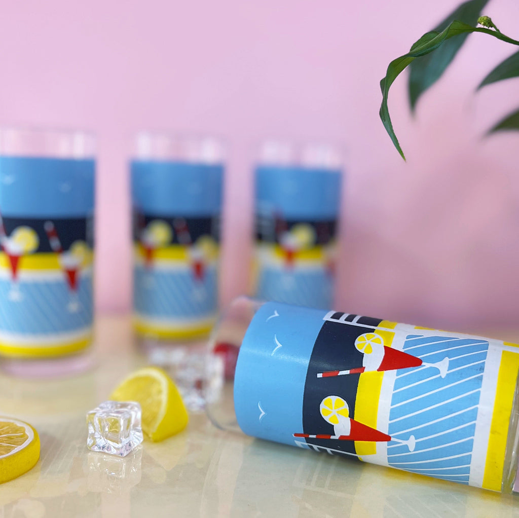 Set de 4 verres tube “Poolside” - Années 80