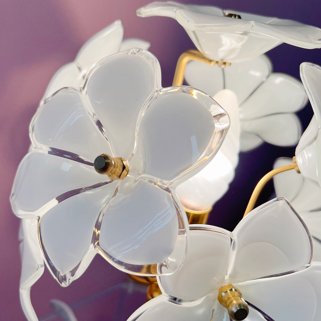 Lampe Fleurs en Verre et Laiton – Italie, Années 70