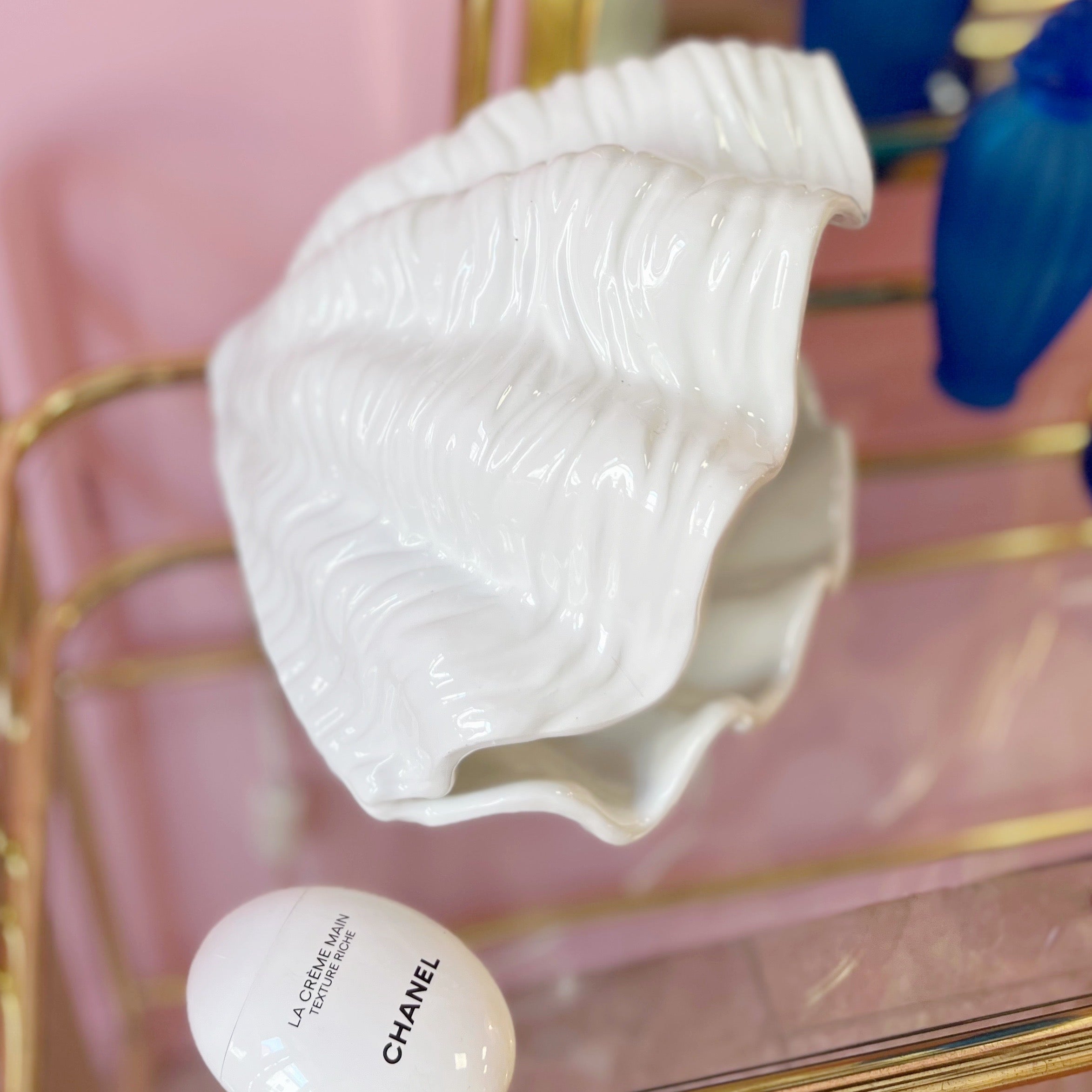 Lampe coquillage vintage – Céramique blanche italienne des années 70