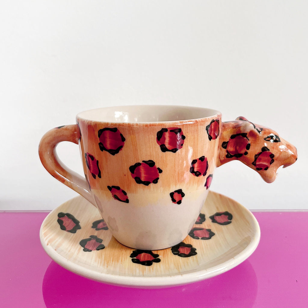 Tasses ceramique léopard vintage