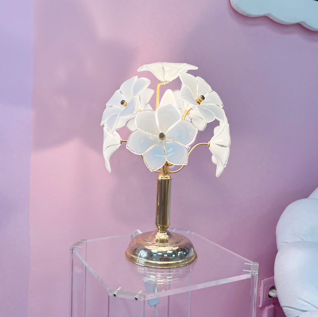 Lampe Fleurs en Verre et Laiton – Italie, Années 70