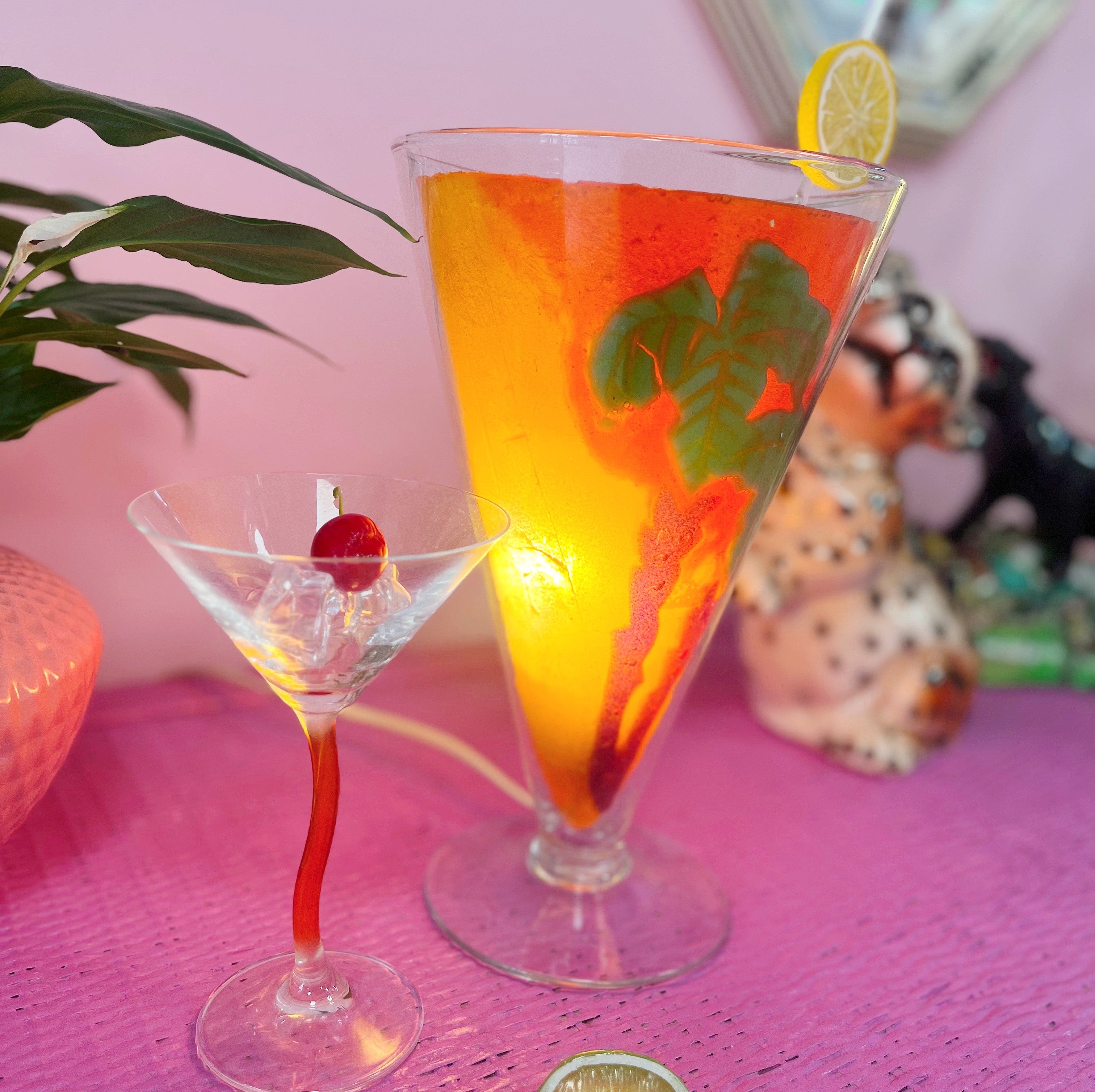 Lampe verre-cocktail XL 80s palmiers