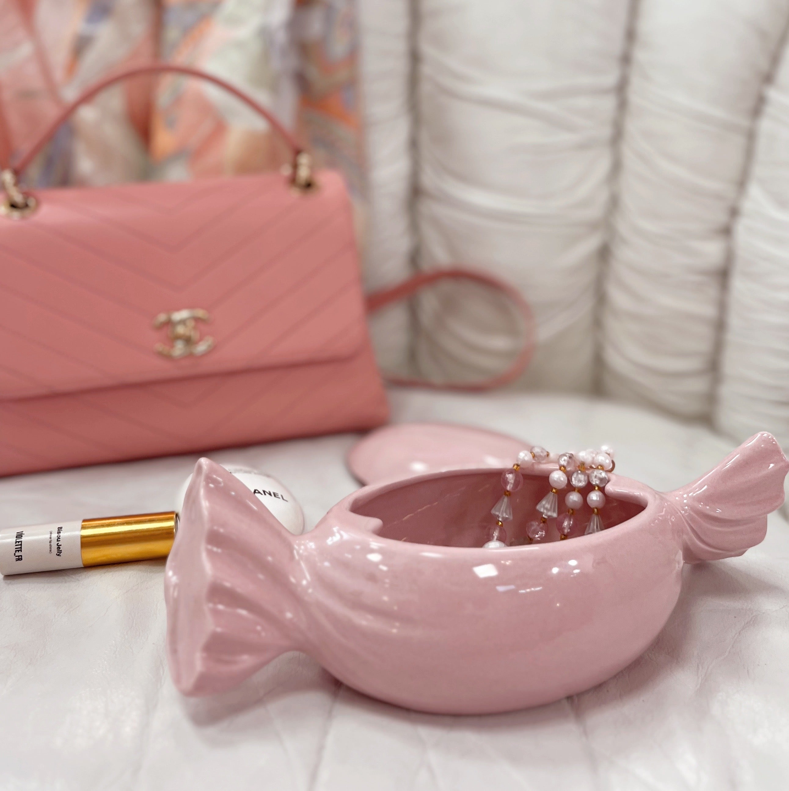 Boîte à Bijoux en Céramique – Bonbon Rose, Années 70