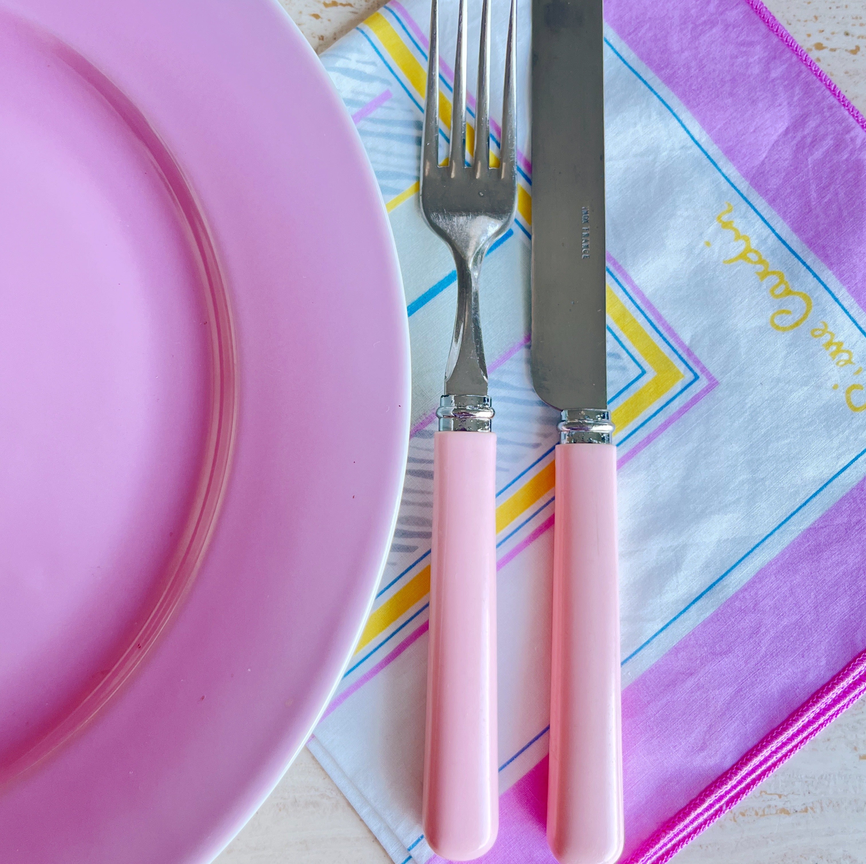 Set de 8 couverts roses vintage années 80