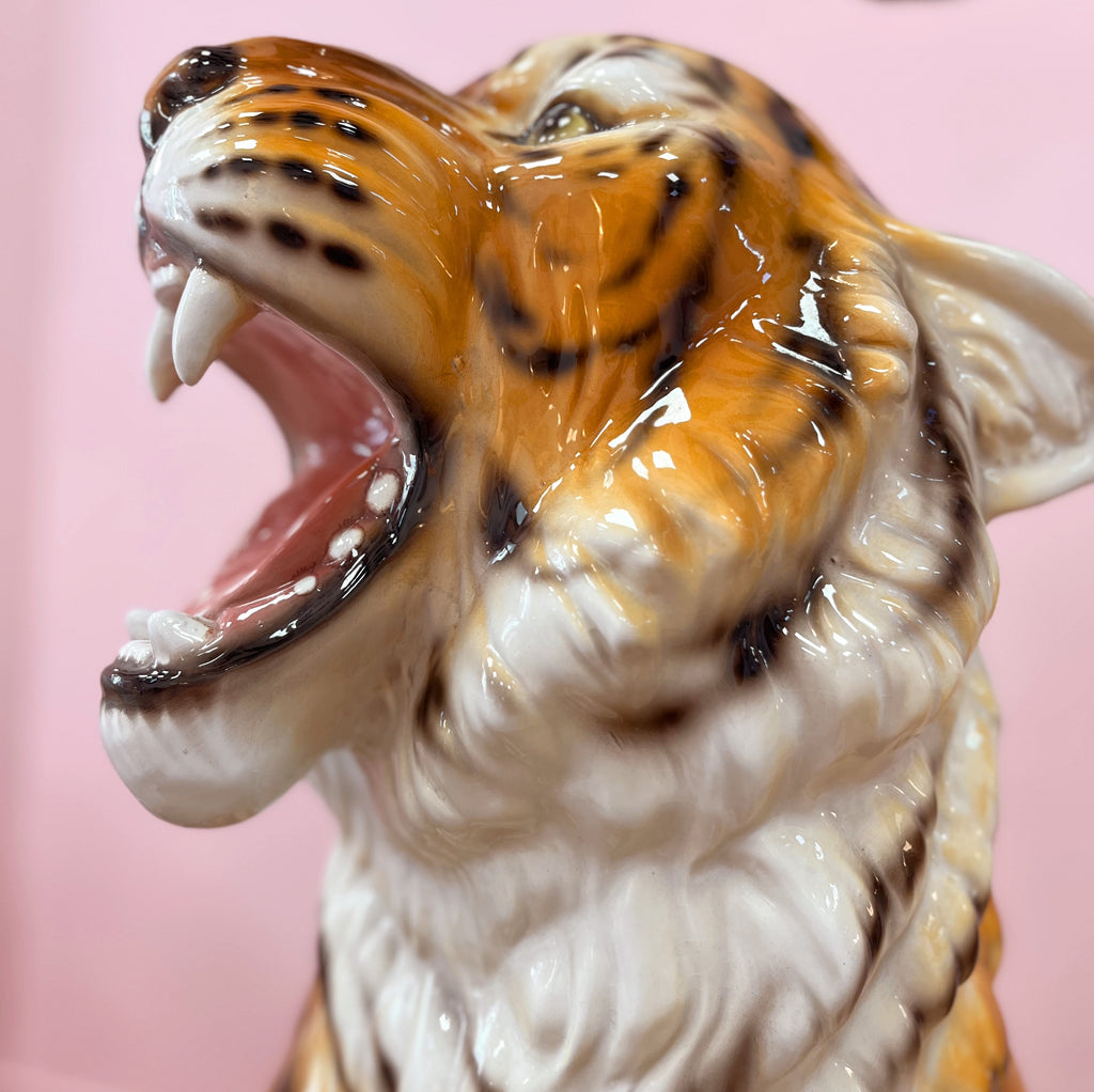 Tigre en Céramique Émaillée – Italie, Années 80