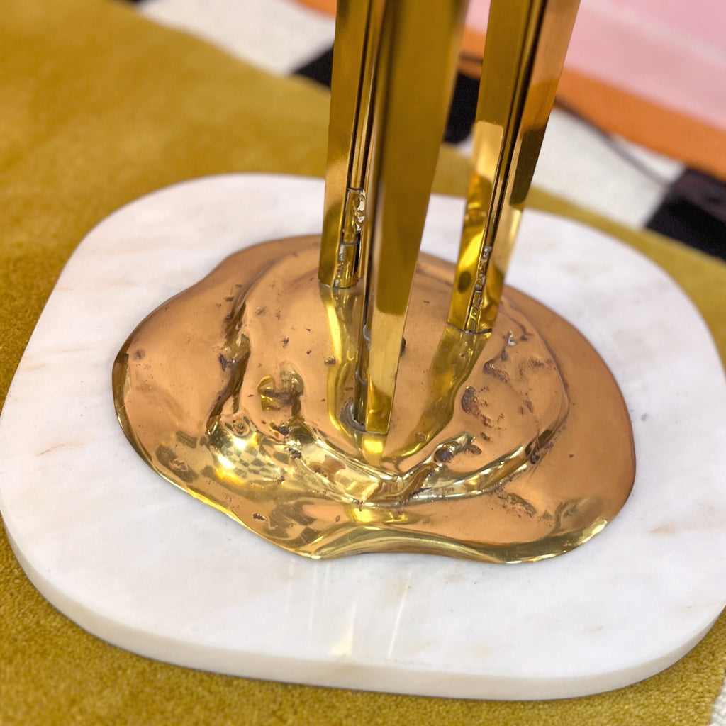 Lampe Florale en Laiton Massif – Années 70