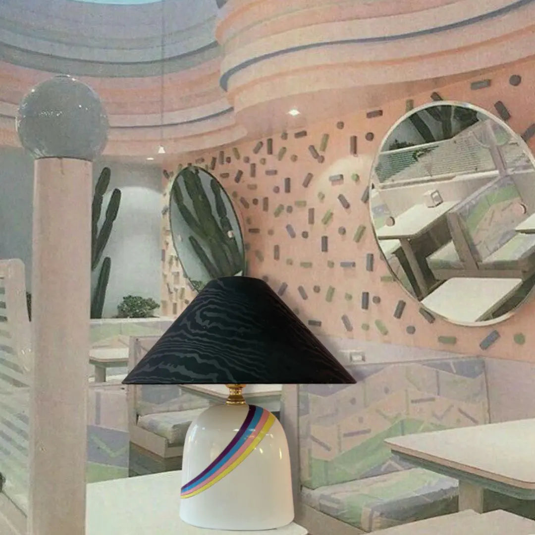 Lampe vintage italienne en céramique à décor arc-en-ciel, années 80