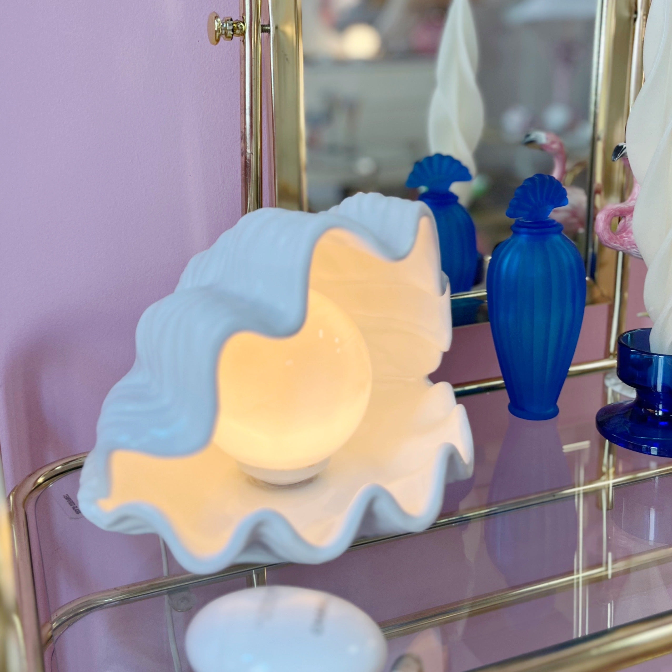 Lampe coquillage vintage – Céramique blanche italienne des années 70