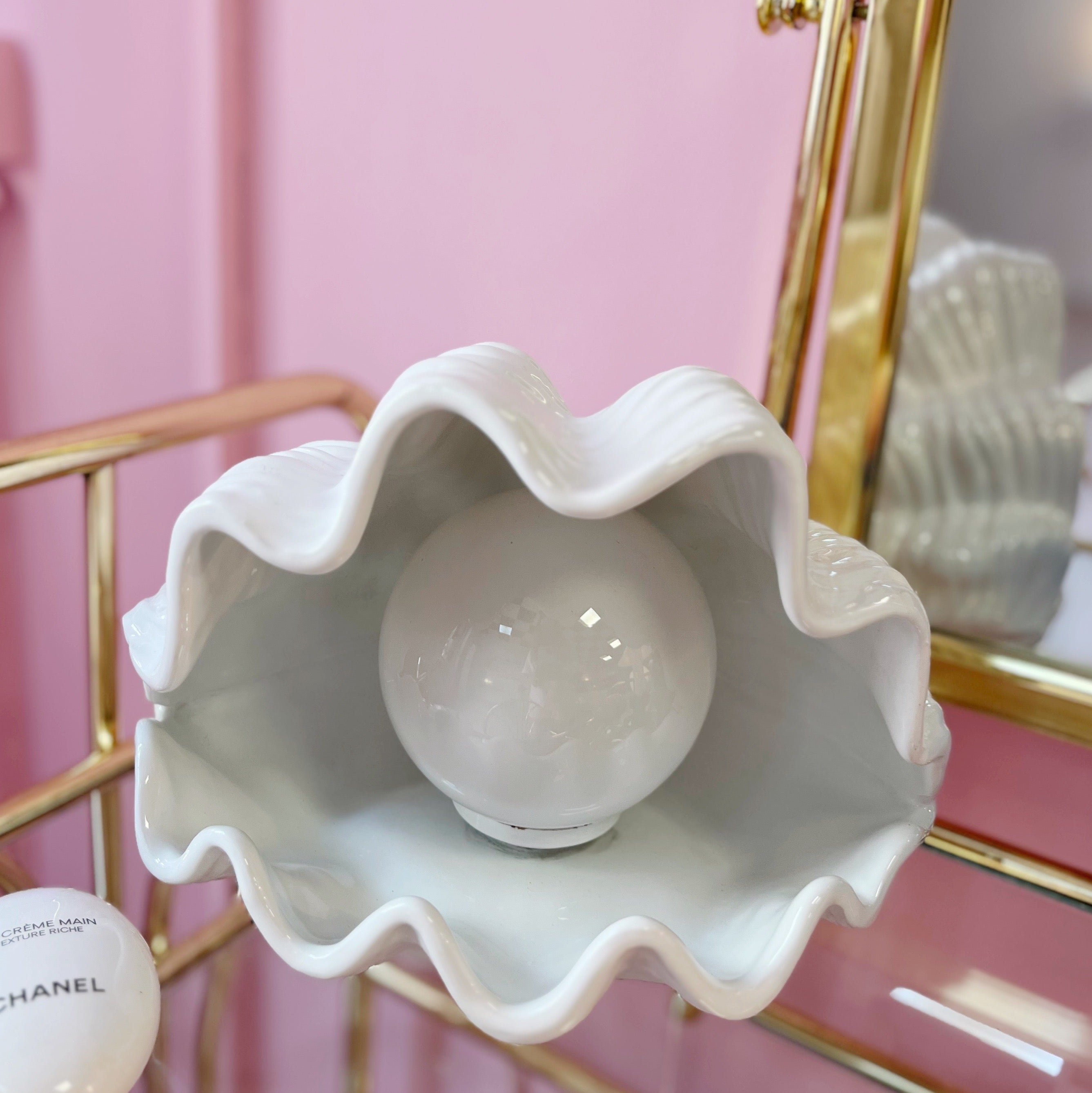 Lampe coquillage vintage – Céramique blanche italienne des années 70