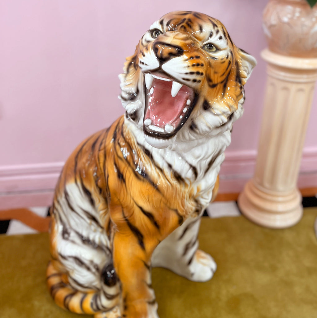 Tigre en Céramique Émaillée – Italie, Années 80