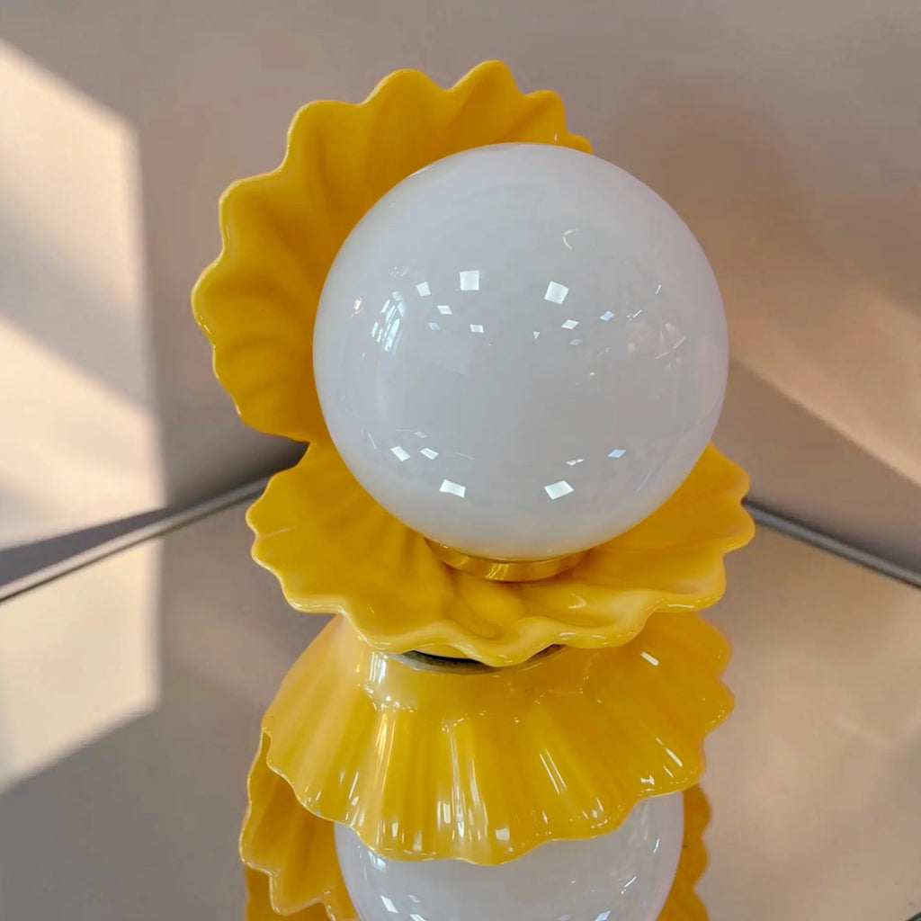 Lampe coquillage céramique jaune Rosagaso globe opaline vintage années 80