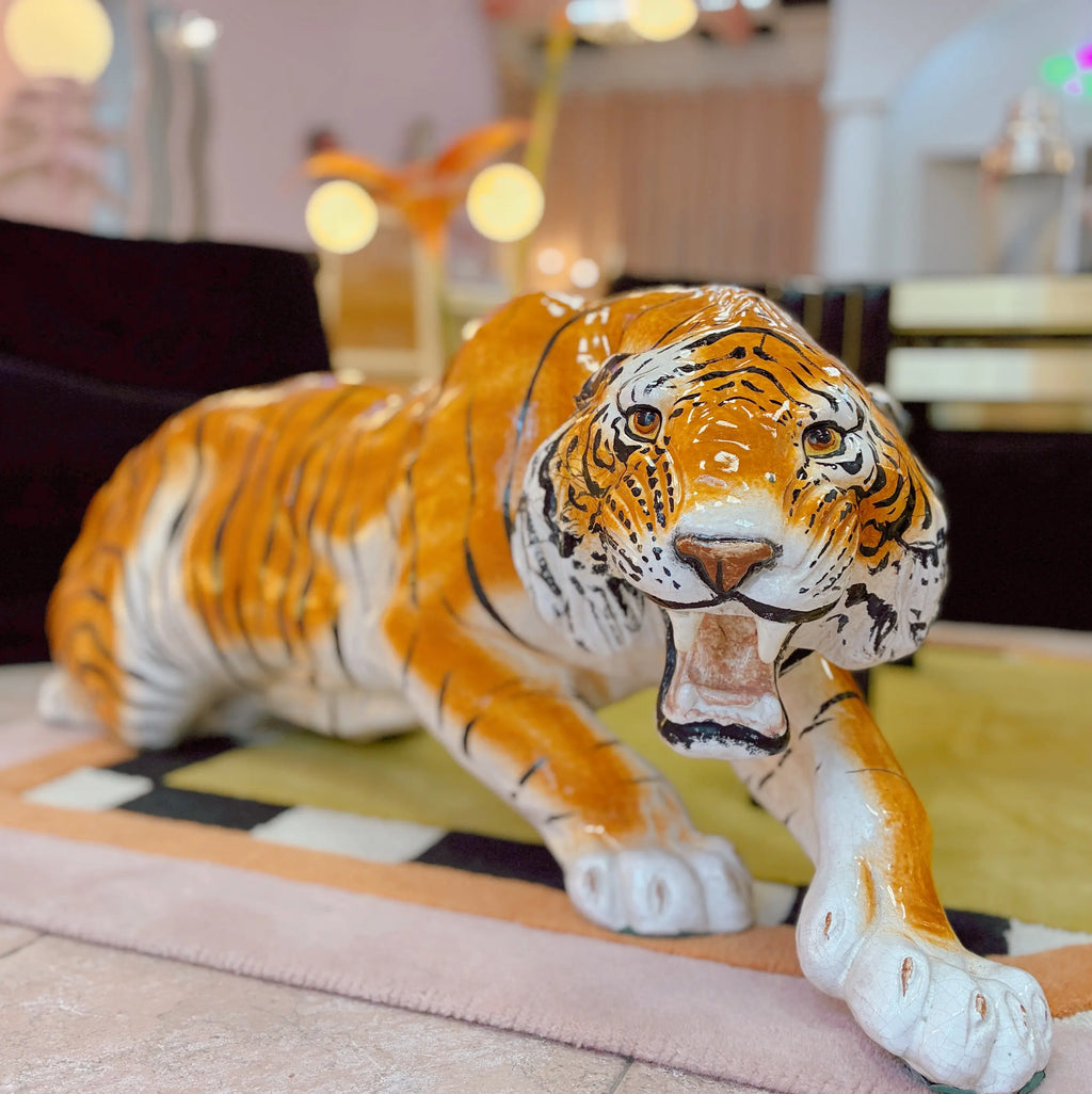 Grand tigre en céramique italienne vintage, 1 mètre, années 70-80