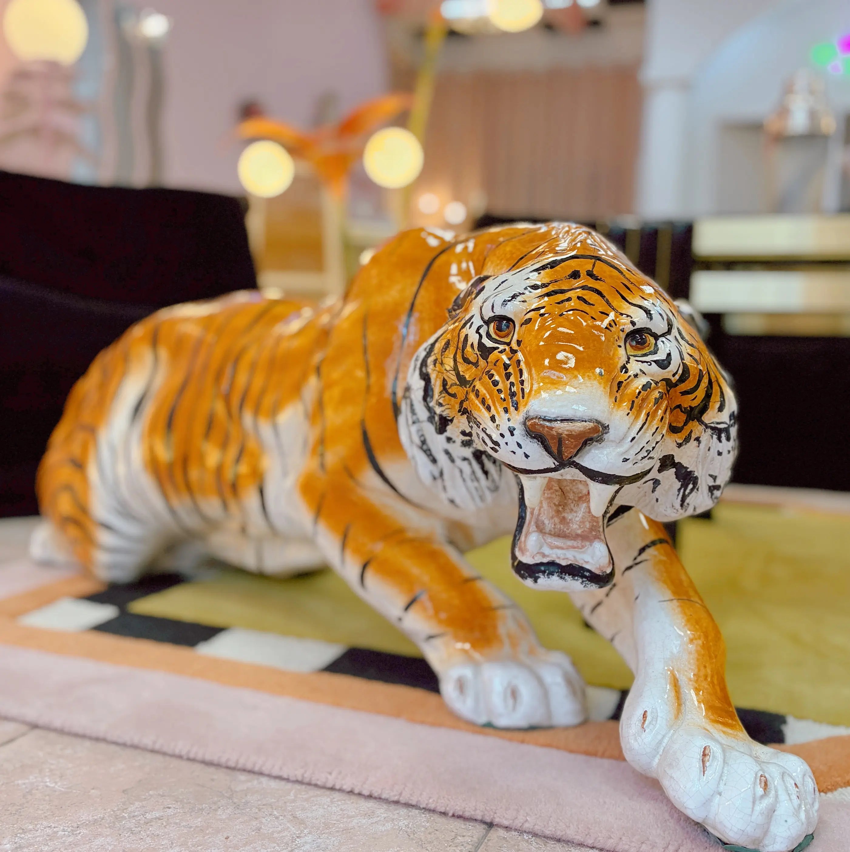 Grand tigre en céramique italienne vintage, 1 mètre, années 70-80