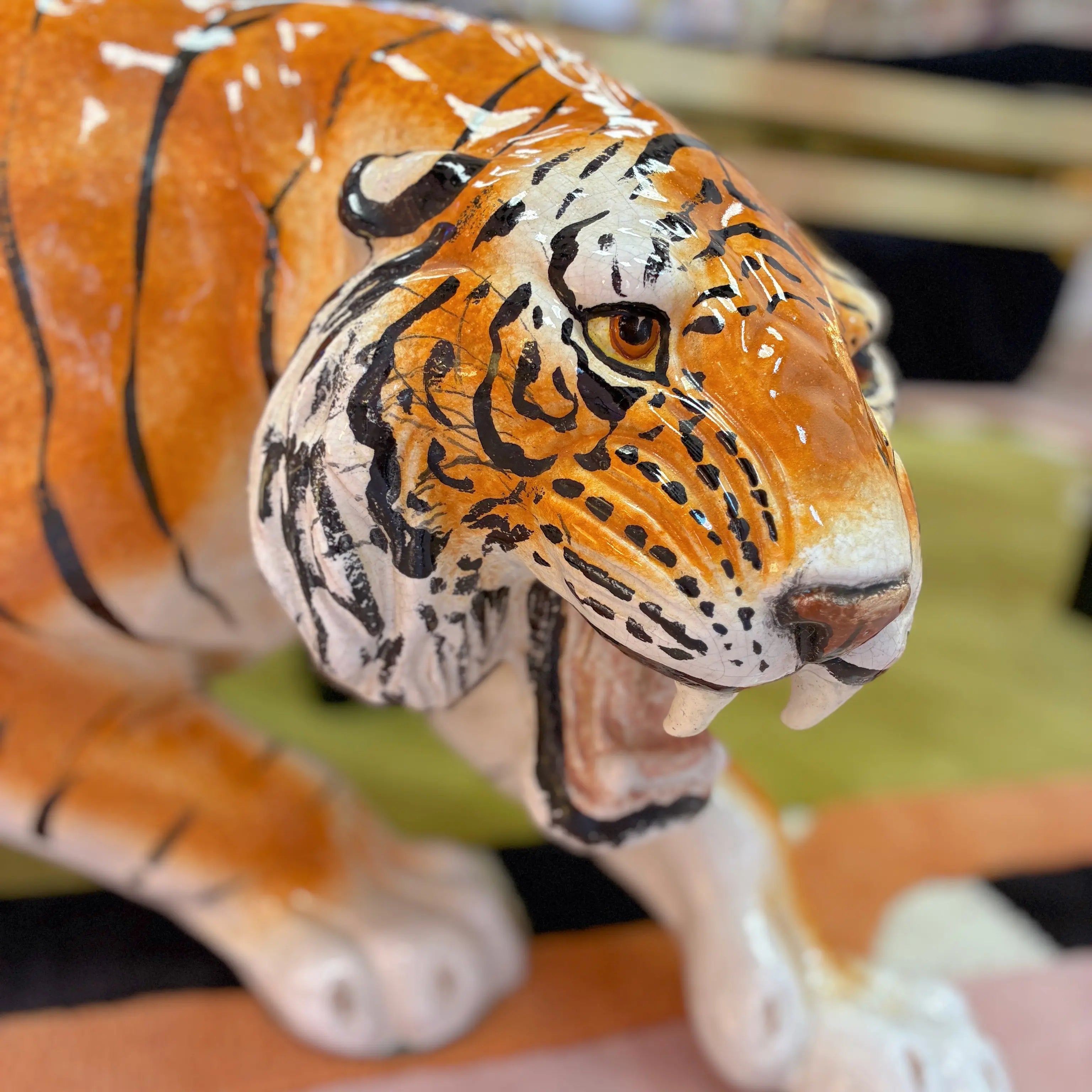 Grand tigre en céramique italienne vintage, 1 mètre, années 70-80