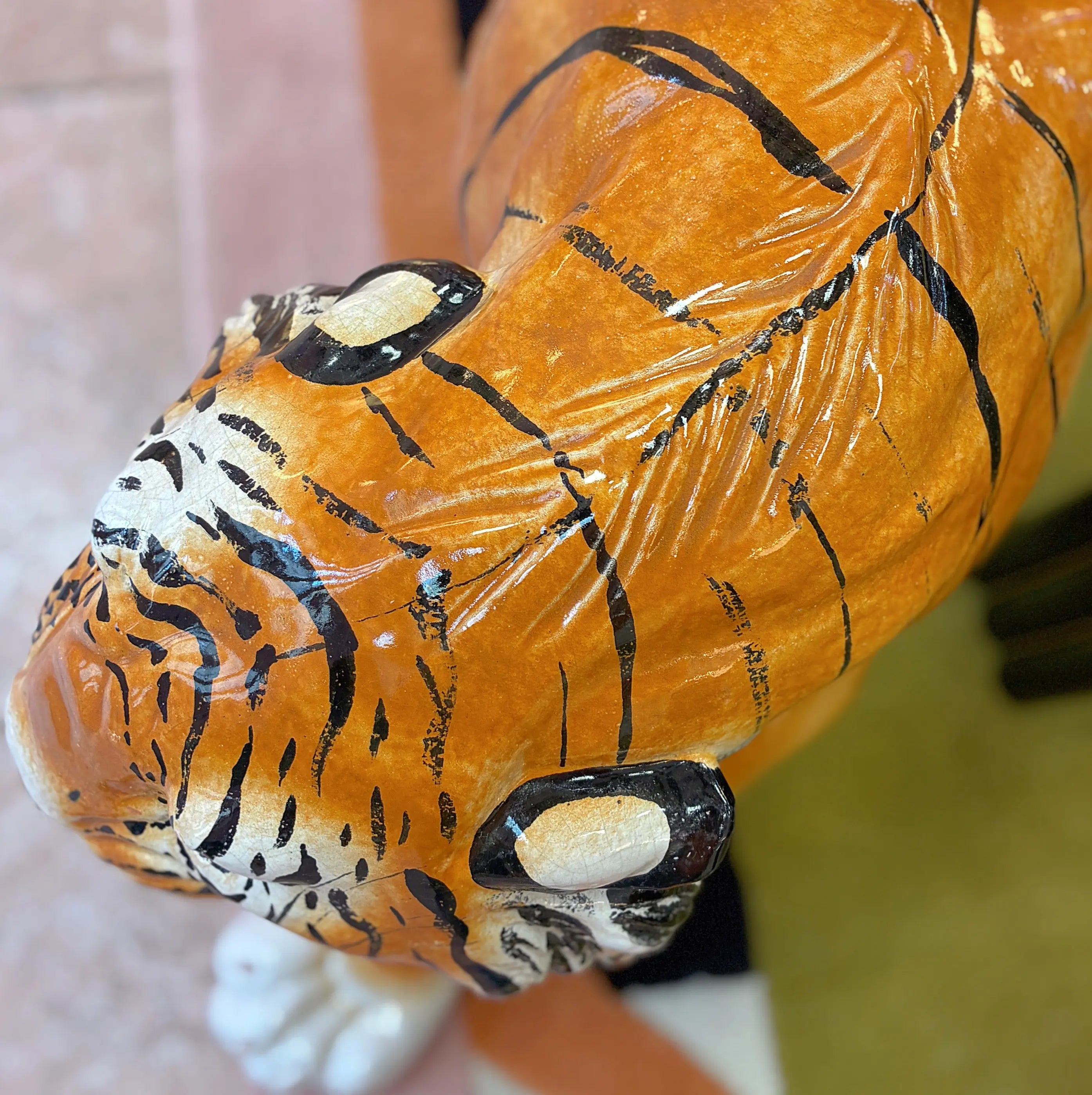Grand tigre en céramique italienne vintage, 1 mètre, années 70-80