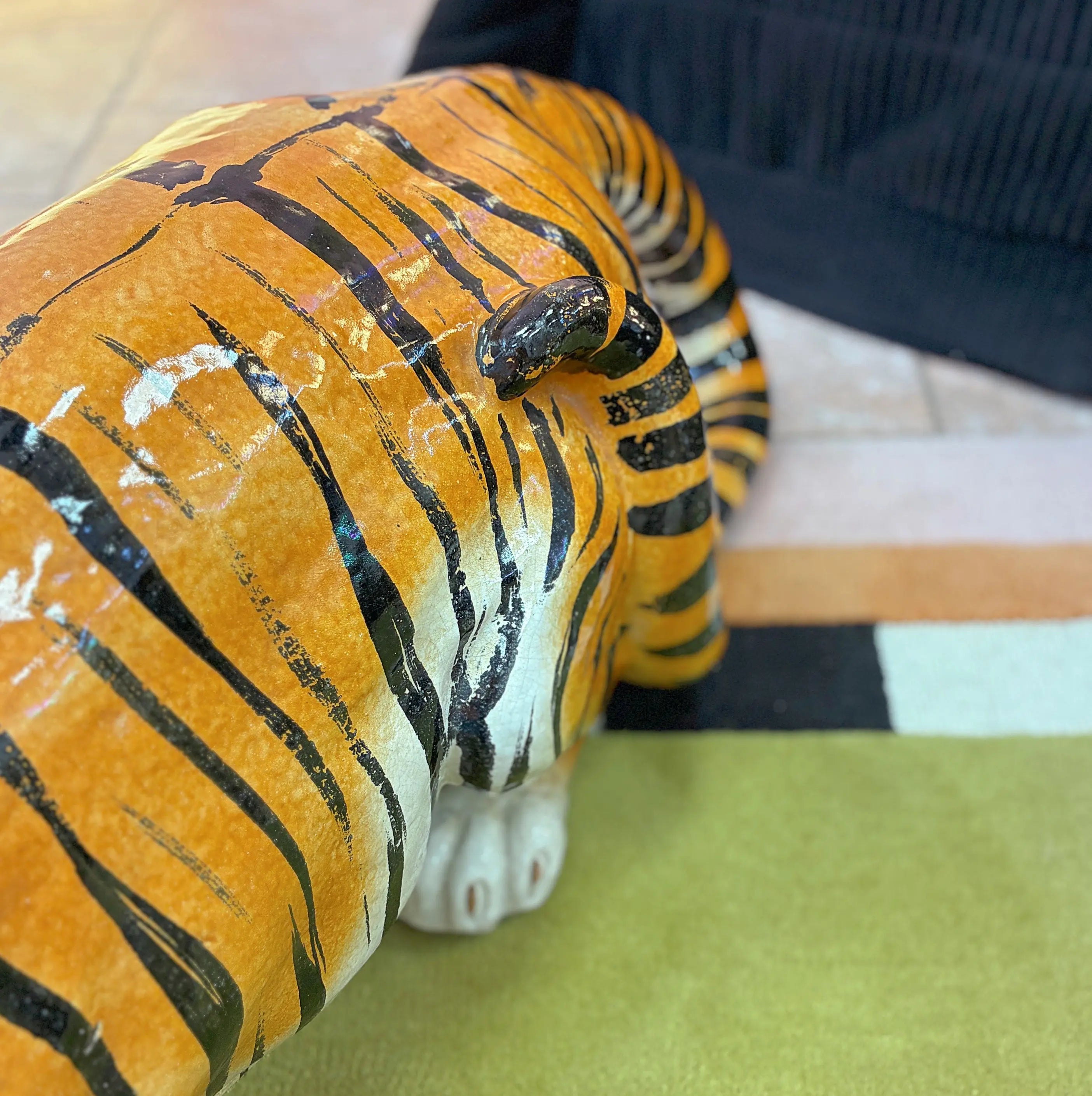 Grand tigre en céramique italienne vintage, 1 mètre, années 70-80