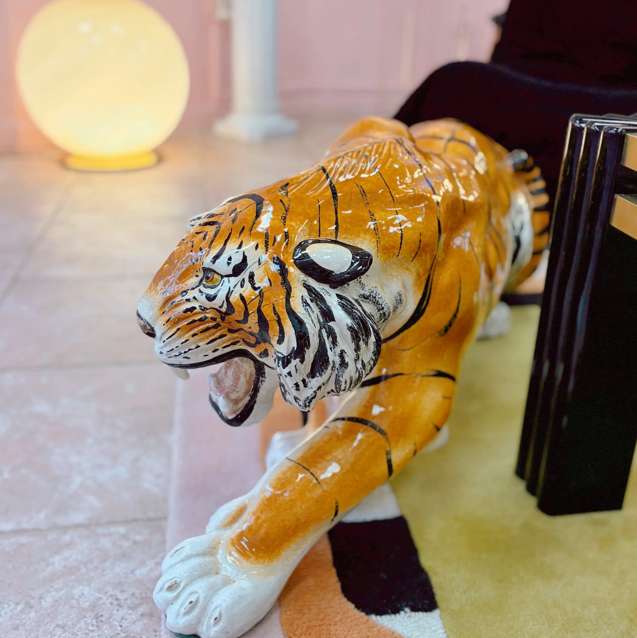 Grand tigre en céramique italienne vintage, 1 mètre, années 70-80
