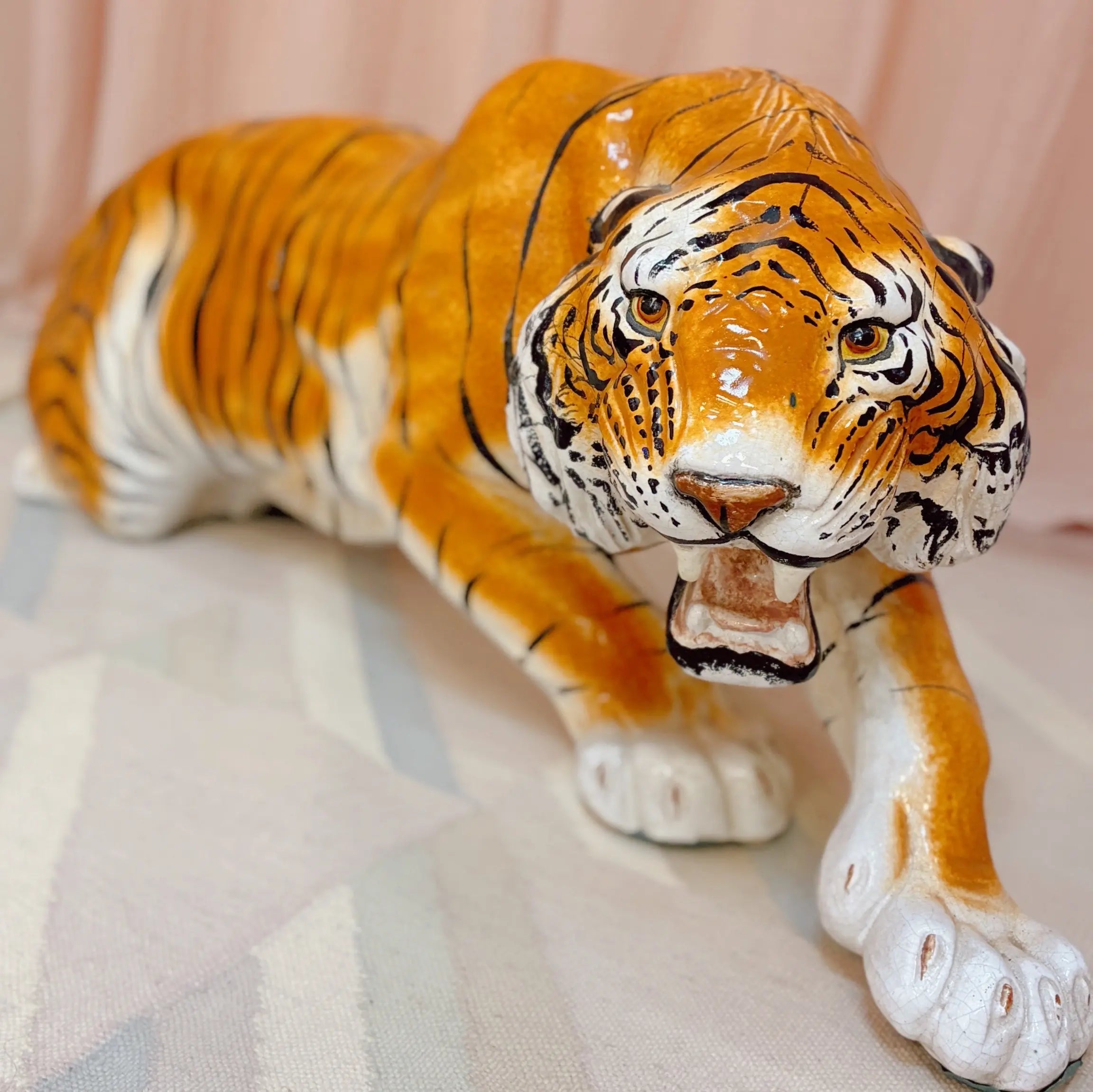 Grand tigre en céramique italienne vintage, 1 mètre, années 70-80