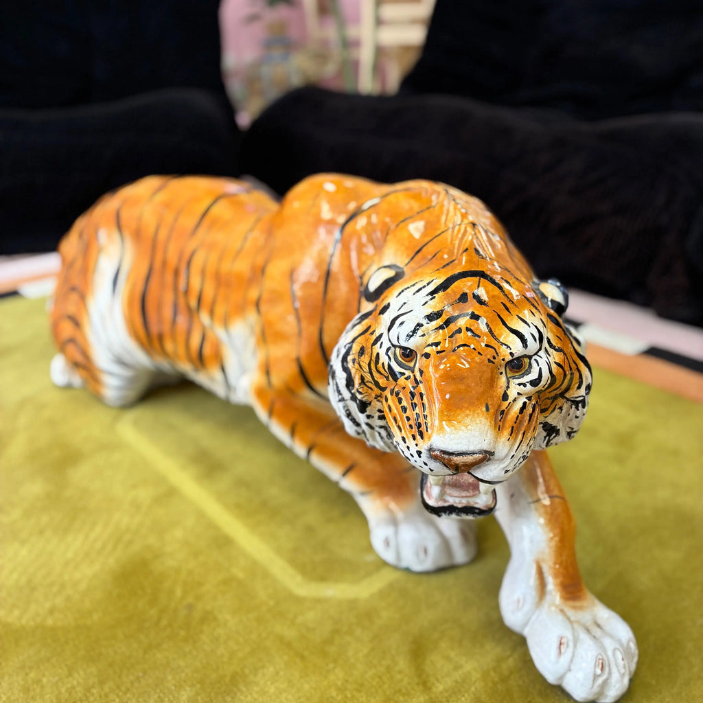 Grand tigre en céramique italienne vintage, 1 mètre, années 70-80