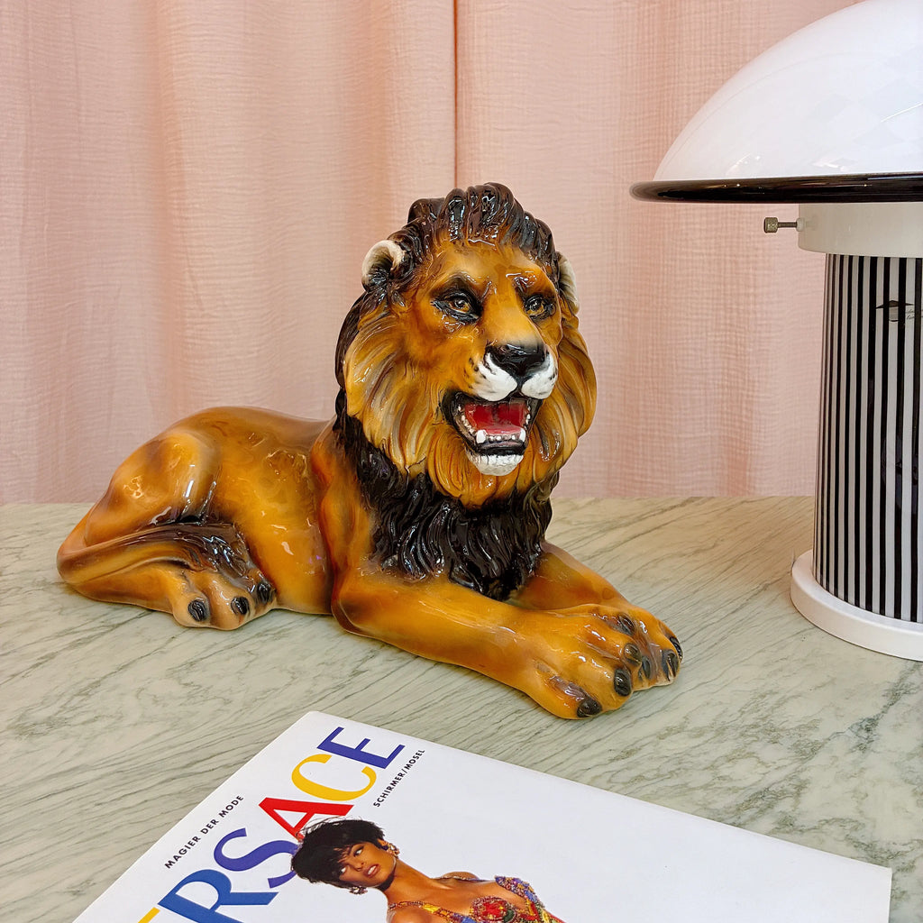 Lion en céramique italienne émaillée, années 70-80