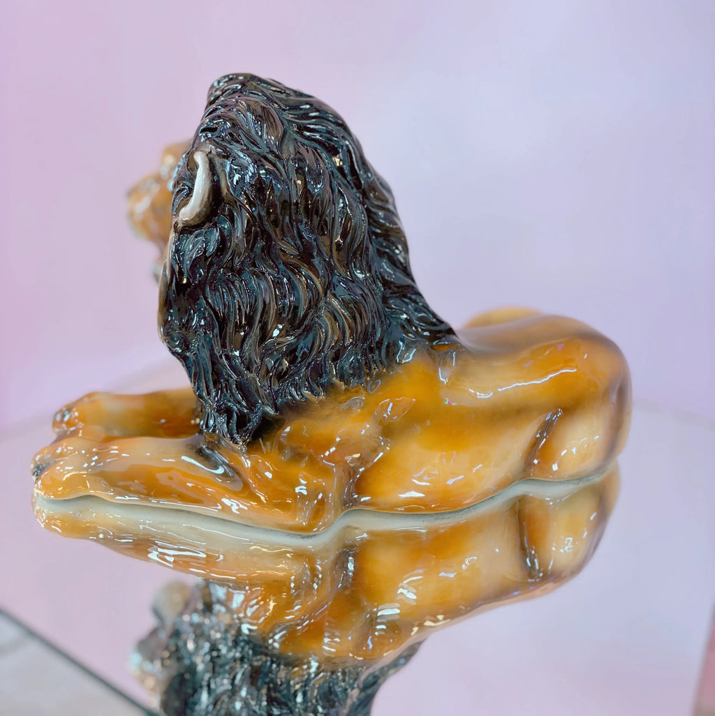 Lion en céramique italienne émaillée, années 70-80
