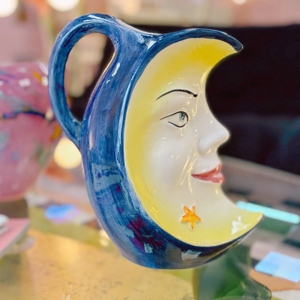 Pichet vintage en céramique italienne, visage lune, Bassano, années 70