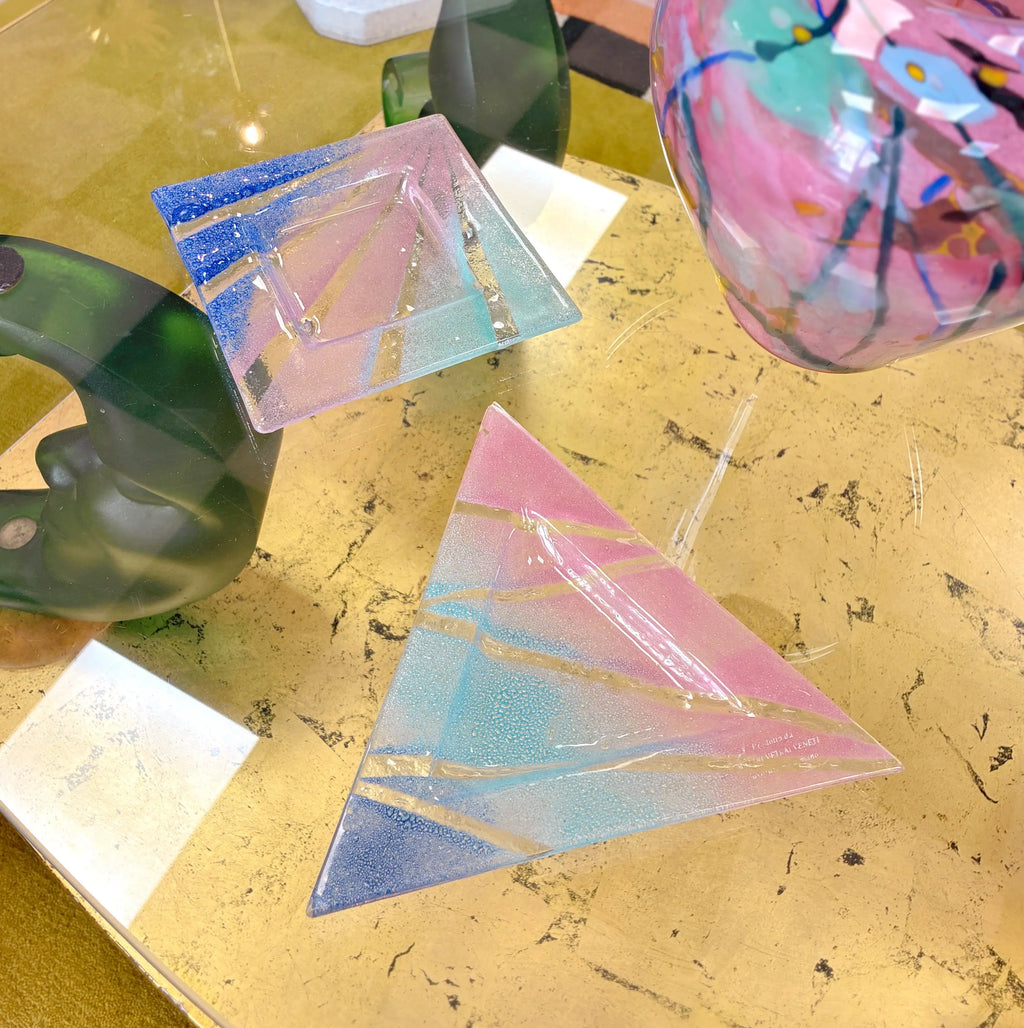 Ensemble de deux vide-poches ou cendriers vintage en verre de Murano, dégradé pastel, années 70